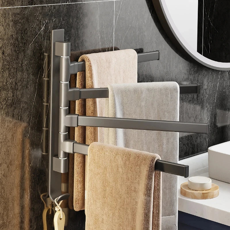 Rotatable Bathroom Towel Rack – Space Aluminum 2-5 Bar Wall-Mounted Holder