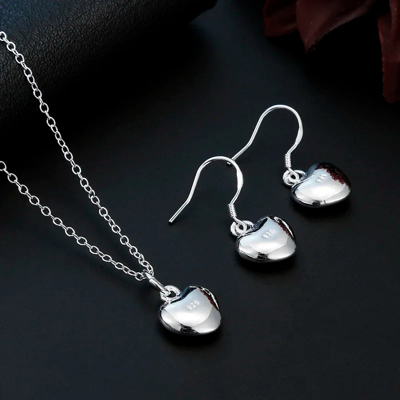 925 Sterling Silver Wedding Charm Set – Pendant Necklace & Earrings for Women