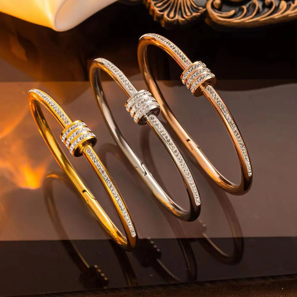 Gold Plated Stainless Steel Crystal Wrap Bangle – Non-Tarnish Bracelet for Women