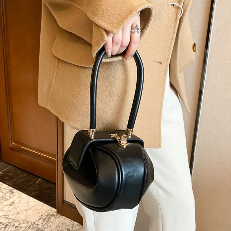 Mini Round Designer Handbag – PU Leather Bowling-Style Shoulder & Armpit Bag
