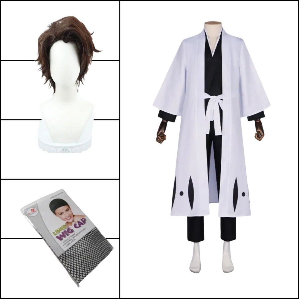 Anime Bleach Aizen Sousuke Cosplay Costume Wig Sets Bleach Thousand Year Blood War Gotei 13 Team 5 Captain Robe Kimono Outfits