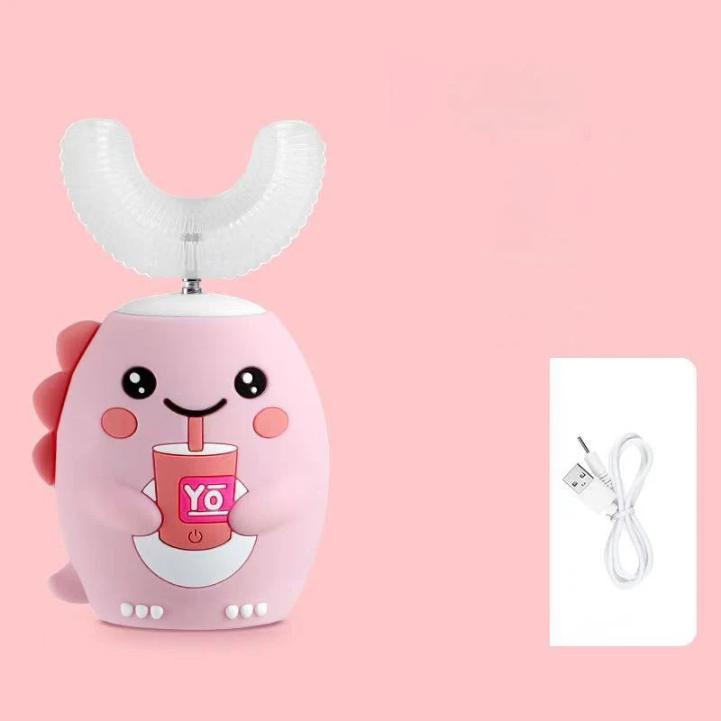 Smart Electric U-Shaped Toothbrush for Kids – 360° Silicone, Cartoon Design, IPX7 Waterproof