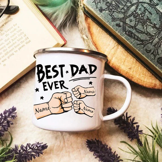 Father’s Day Fist Bump Enamel Mug – Personalized Gift for Dad & Grandpa