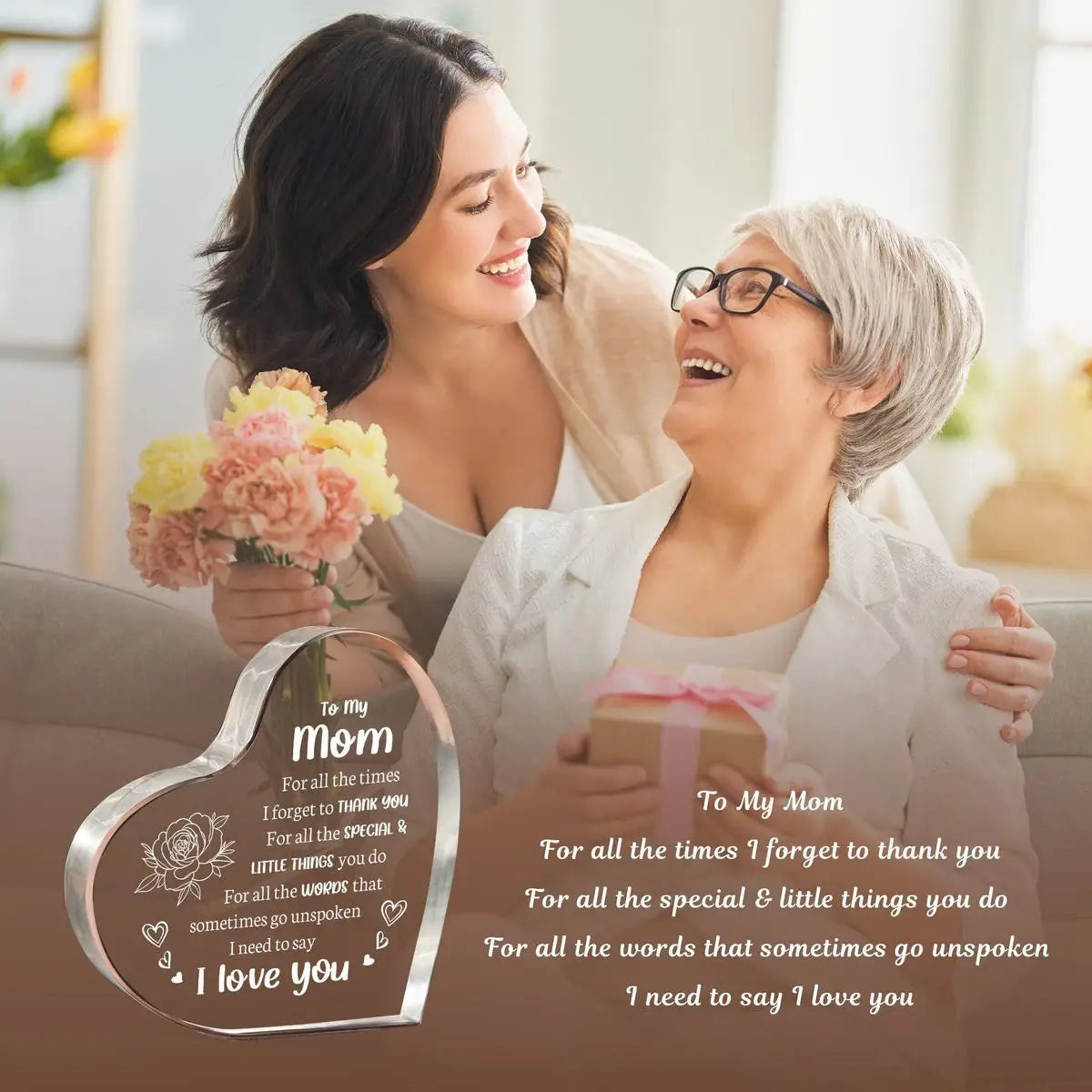 Acrylic Heart-Shaped Mom Gift – Perfect for Birthday, Mother's Day, & Valentine's Day