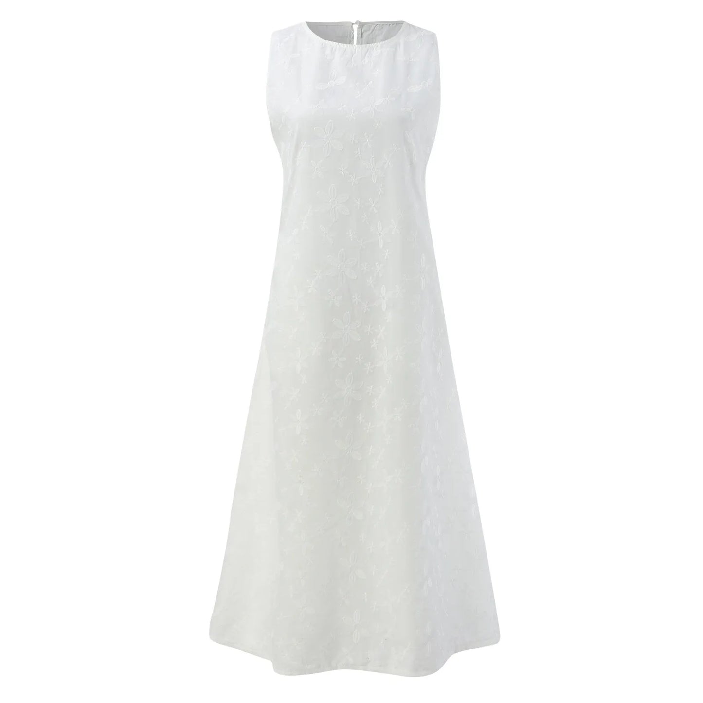 Women's White Lace Crochet Sleeveless Beach Dress – Boho Summer Style