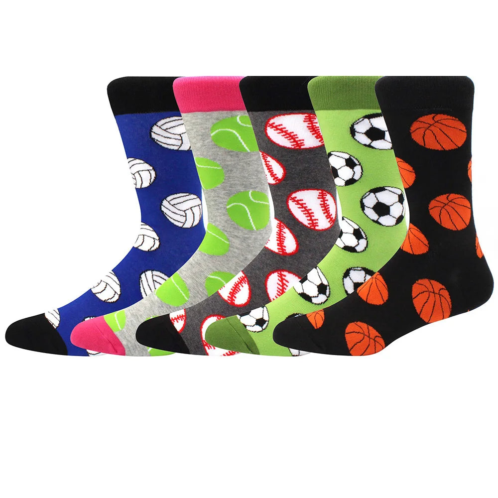 5 Pairs Combed Cotton Socks – Funny Fashion Crew Socks for Men & Women