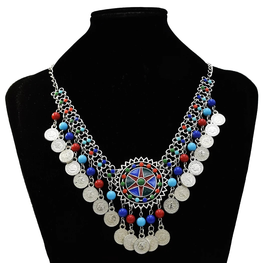 Gypsy Bohemian Chunky Tibetan Silver Necklace – Festival Party Jewelry for Women