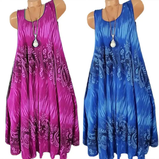 Summer Floral Tank Dress – Sleeveless, Loose Pleated Skirt for Women