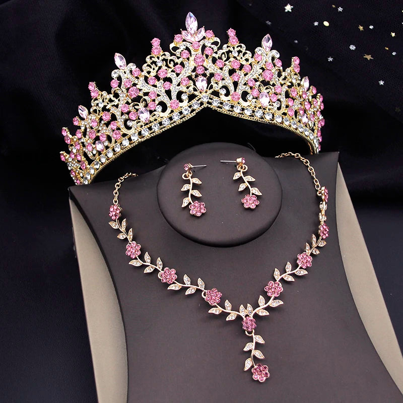 3-Piece Baroque Bridal Crown & Jewelry Set – Necklace, Earrings & Tiara for Prom