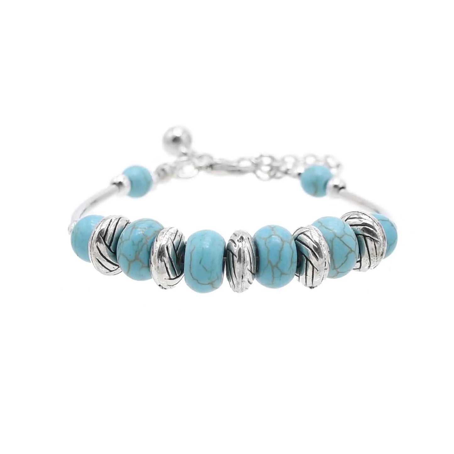 Gypsy Tribal Tibetan Bracelet – Boho Vintage Turquoise Elastic Bangle for Women