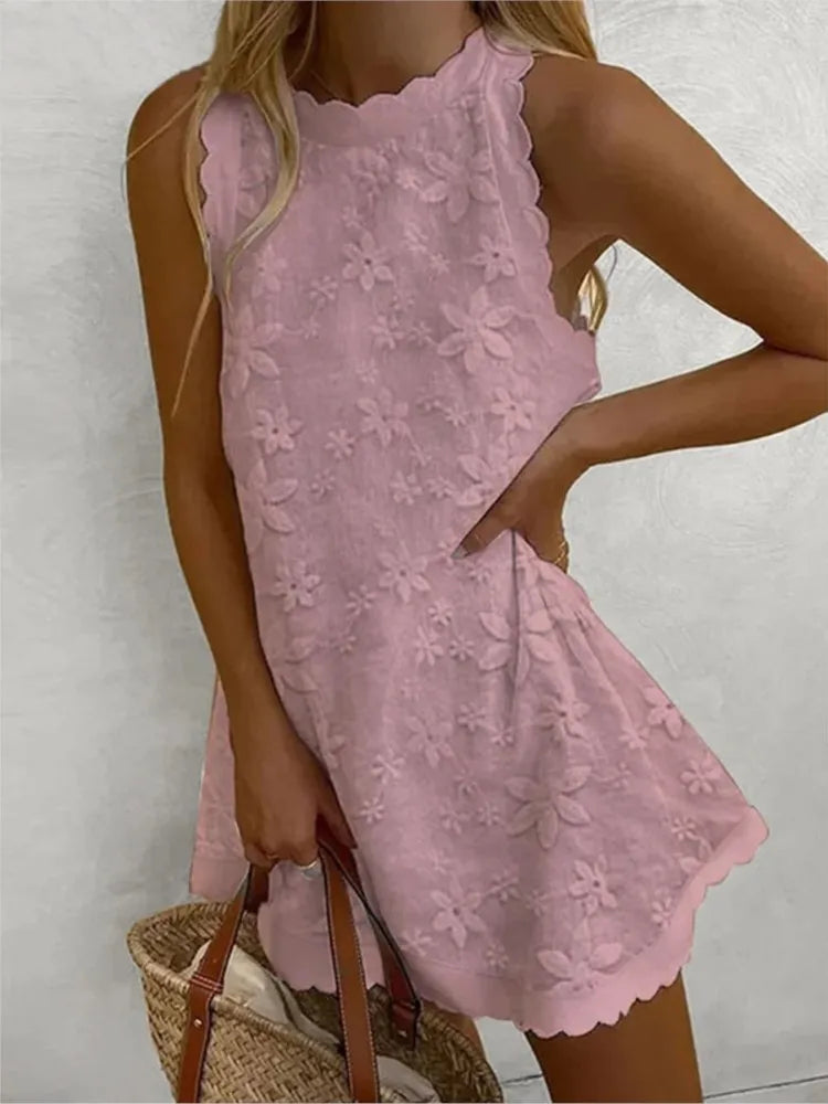 Women's 2024 White Lace Sleeveless Mini Dress – Casual Chic Summer Style