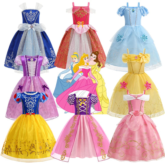 Disney Snow White Princess Dress Girl Belle Cosplay Costume Rapunzel Kid Halloween Cosplay Birthday Party Aurora Vestido Clothes