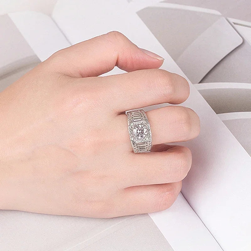 NeeTim Moissanite Ring For Men Sterling Silver Platinum Plated Ring Lab Diamond Men's Rings Wedding Jewelry With GRA Certificate