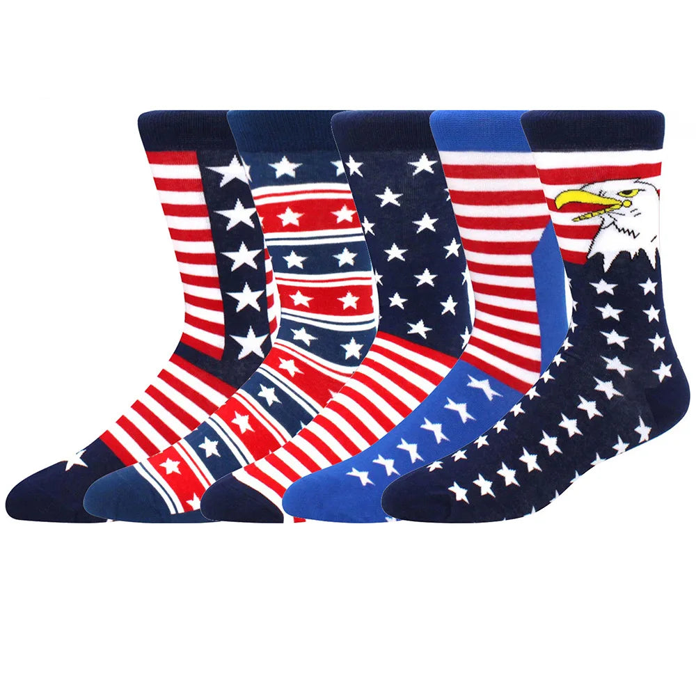 5 Pairs Combed Cotton Socks – Funny Fashion Crew Socks for Men & Women