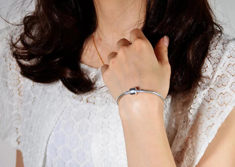 Handmade Silver Charm Bracelet – Smooth Snake Bone Design for Women