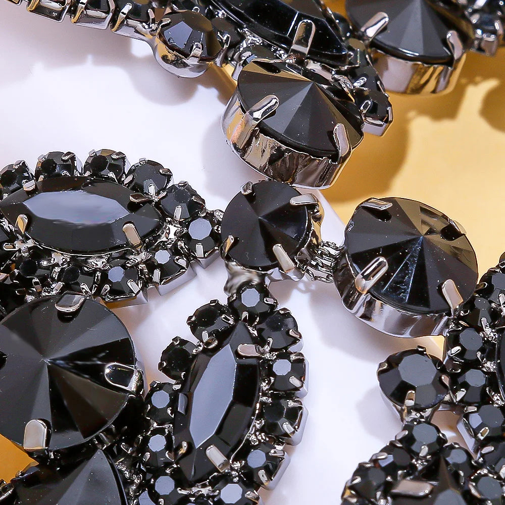 Stonefans Black Rhinestone Leaf Jewelry Set – Necklace & Earrings for Women