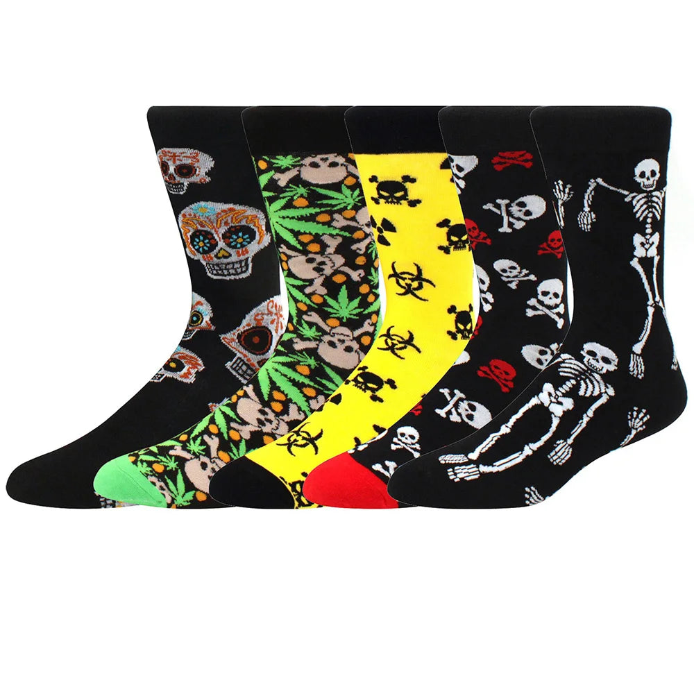5 Pairs Combed Cotton Socks – Funny Fashion Crew Socks for Men & Women