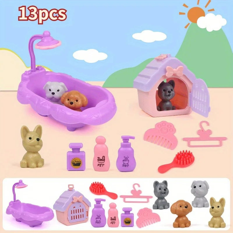 Cute Dog Pet Basket Toy Set with Cage – Random Colors