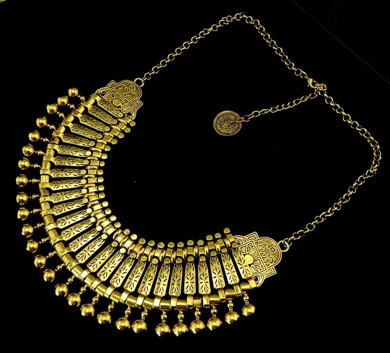 Afghan Boho Tassel Coin Necklace & Earrings Set – Ethnic Statement Jewelry