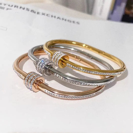 Gold Plated Stainless Steel Crystal Wrap Bangle – Non-Tarnish Bracelet for Women