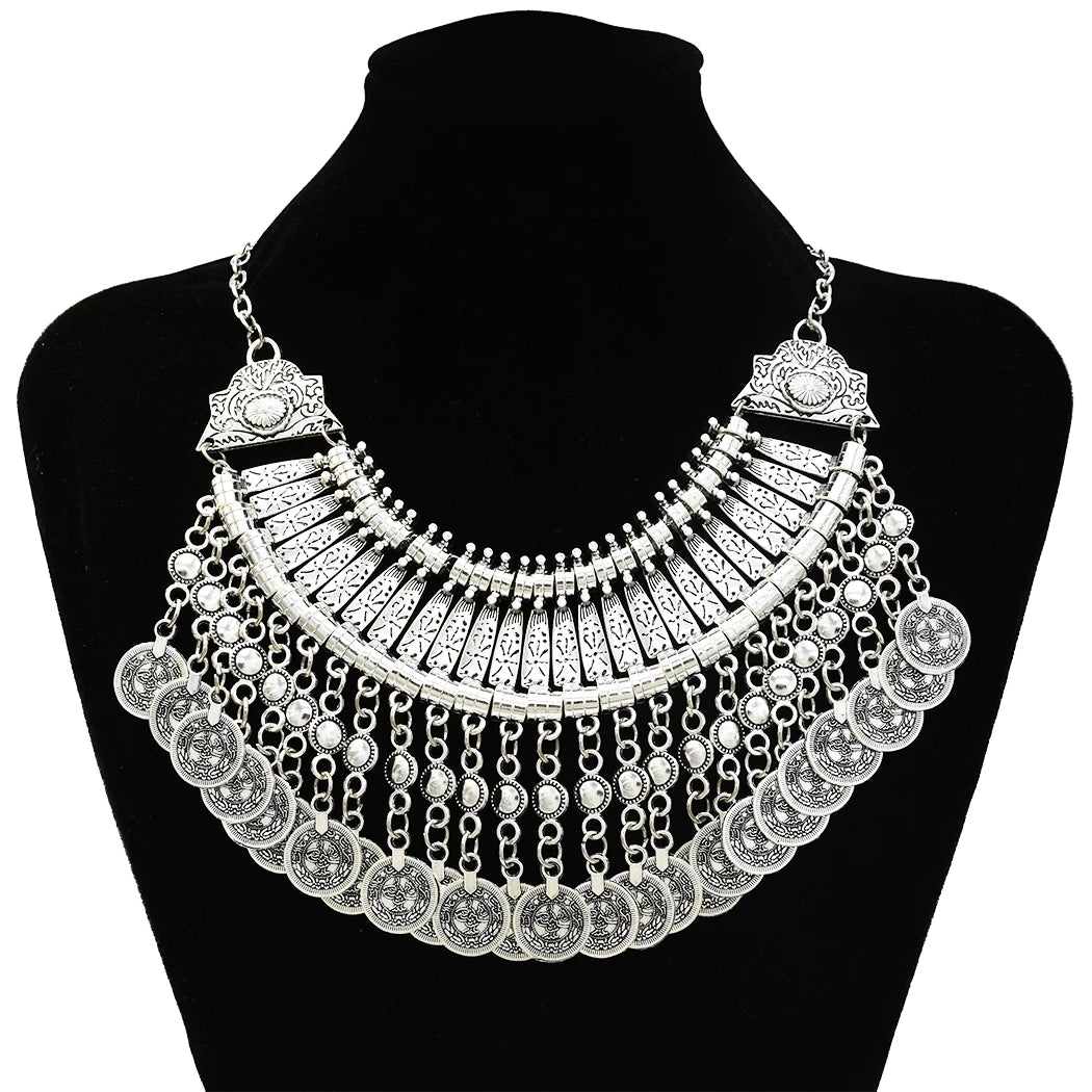 Gypsy Bohemian Chunky Tibetan Silver Necklace – Festival Party Jewelry for Women