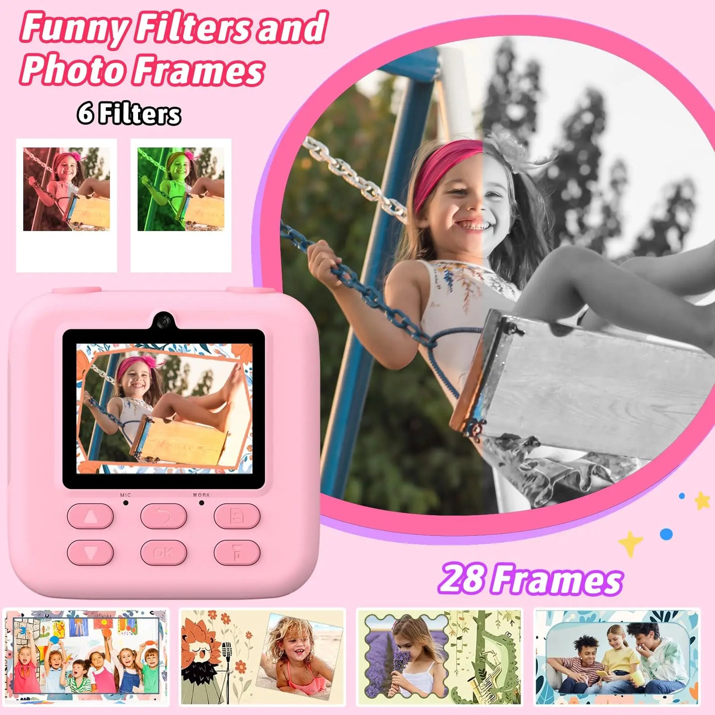 Kids Instant Print Camera 1080P HD Dual Lens – 32GB Selfie Digital Gift