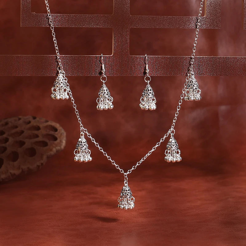 Luxury Retro Indian Jewelry Set – Necklace & Jhumka Earrings