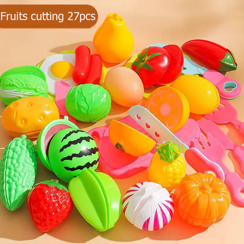 Kids Kitchen Playset – Simulation Cooking Toys with Cookware & Fruit Cutting Set