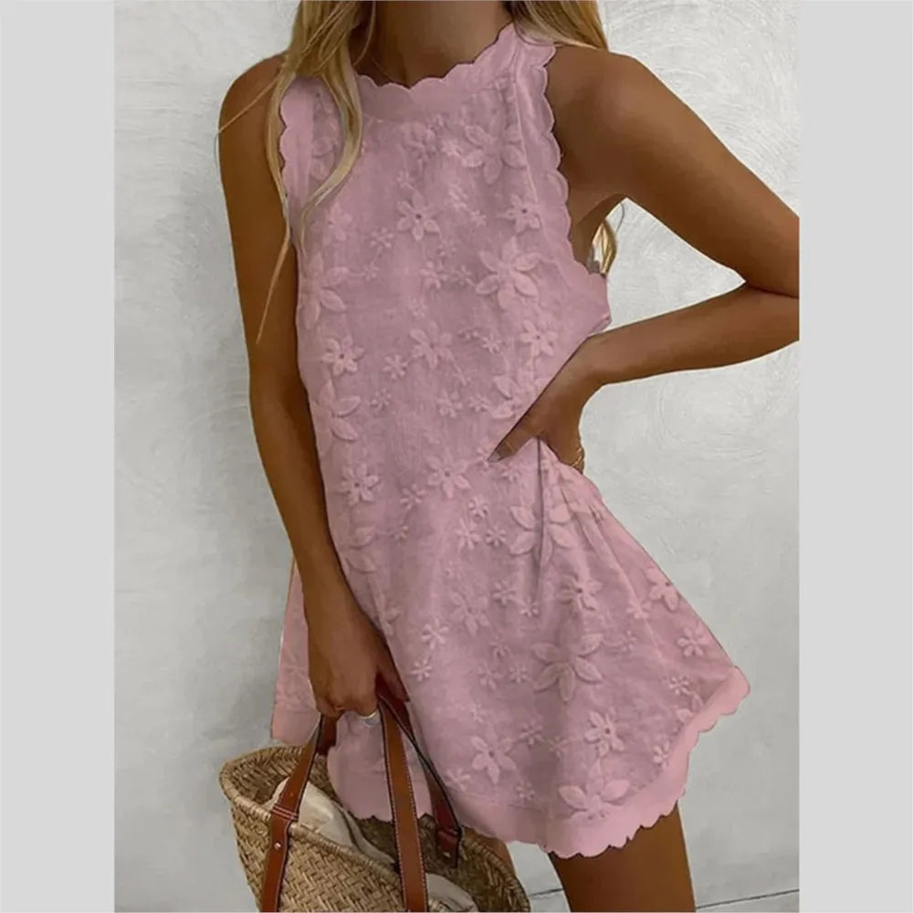 Women's 2024 White Lace Sleeveless Mini Dress – Casual Chic Summer Style