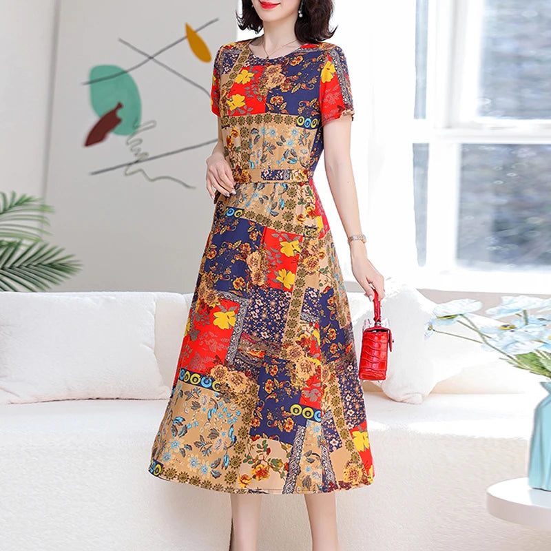 2024 Floral Print Bohemian Dress – O-Neck Sleeveless Loose Long Dress for Women
