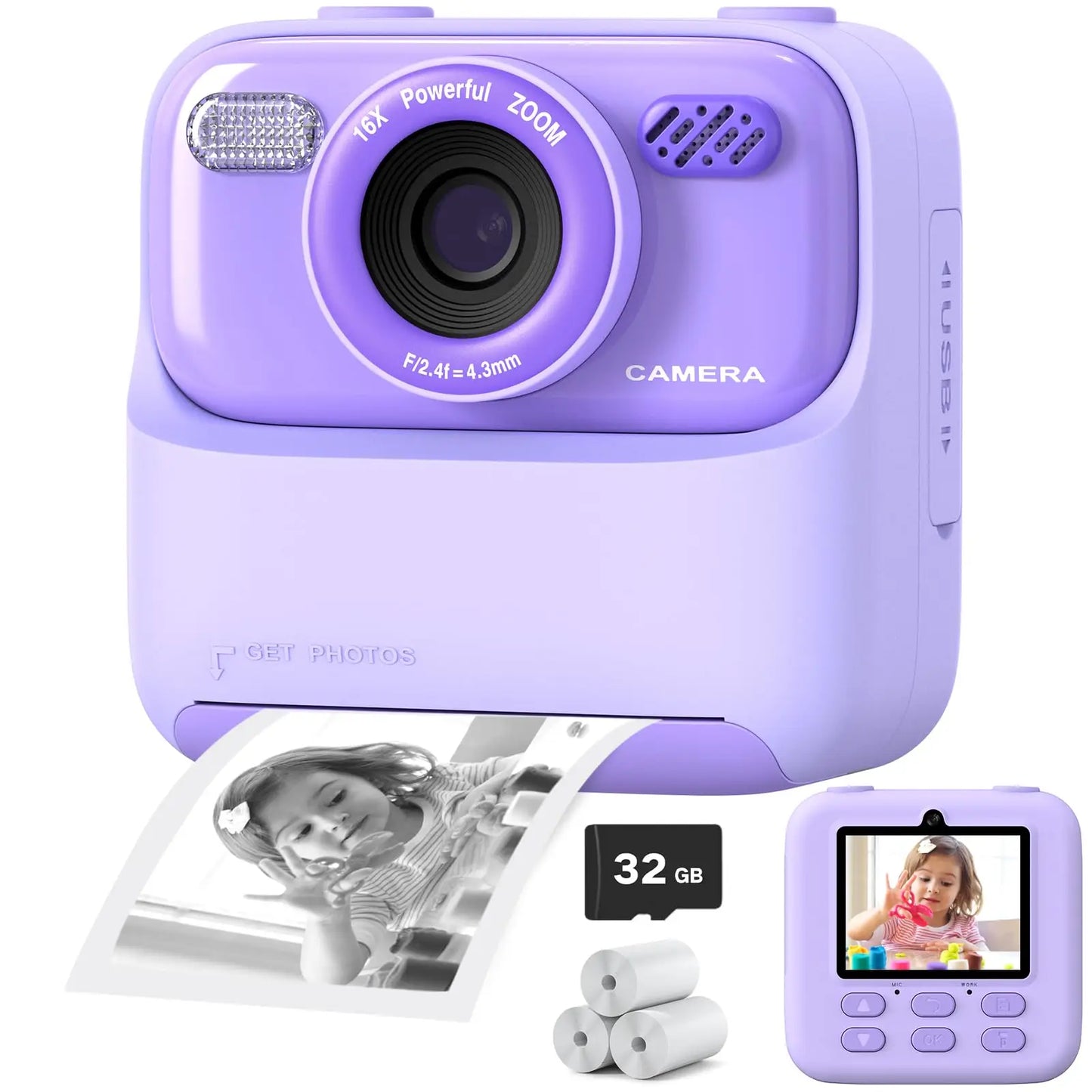 Kids Instant Print Camera 1080P HD Dual Lens – 32GB Selfie Digital Gift