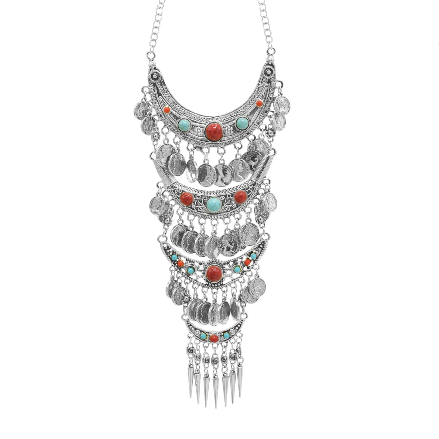 Gypsy Bohemian Chunky Tibetan Silver Necklace – Festival Party Jewelry for Women