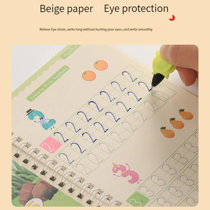 Magic Copybook Set – Reusable Calligraphy Practice with Grooves Template for Kids