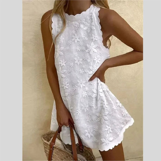 Women's 2024 White Lace Sleeveless Mini Dress – Casual Chic Summer Style
