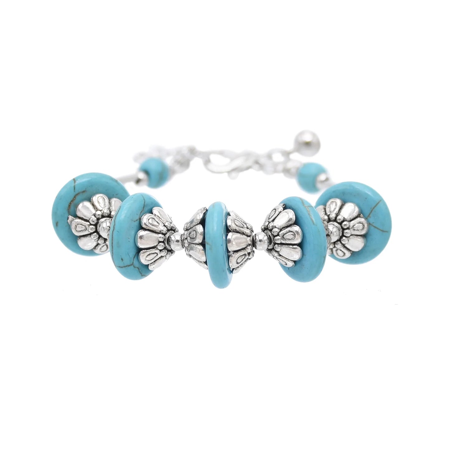 Gypsy Tribal Tibetan Bracelet – Boho Vintage Turquoise Elastic Bangle for Women