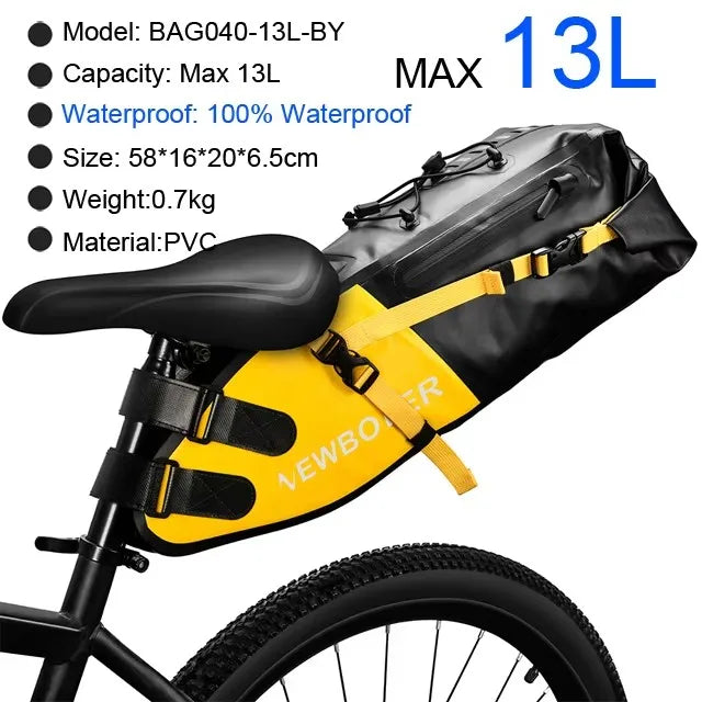 NEWBOLER 13L Waterproof Bike Saddle Bag – Foldable Rear Trunk for MTB/Road