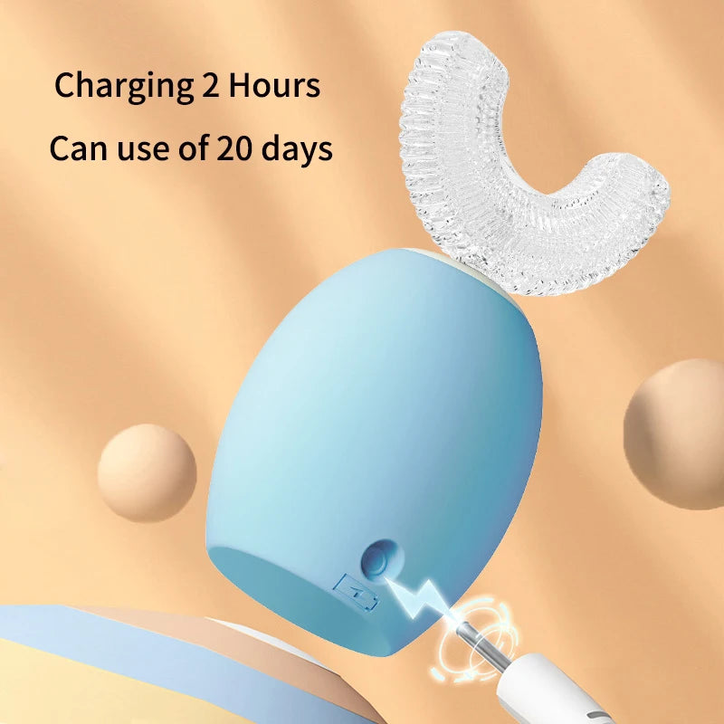 Smart Electric U-Shaped Toothbrush for Kids – 360° Silicone, Cartoon Design, IPX7 Waterproof