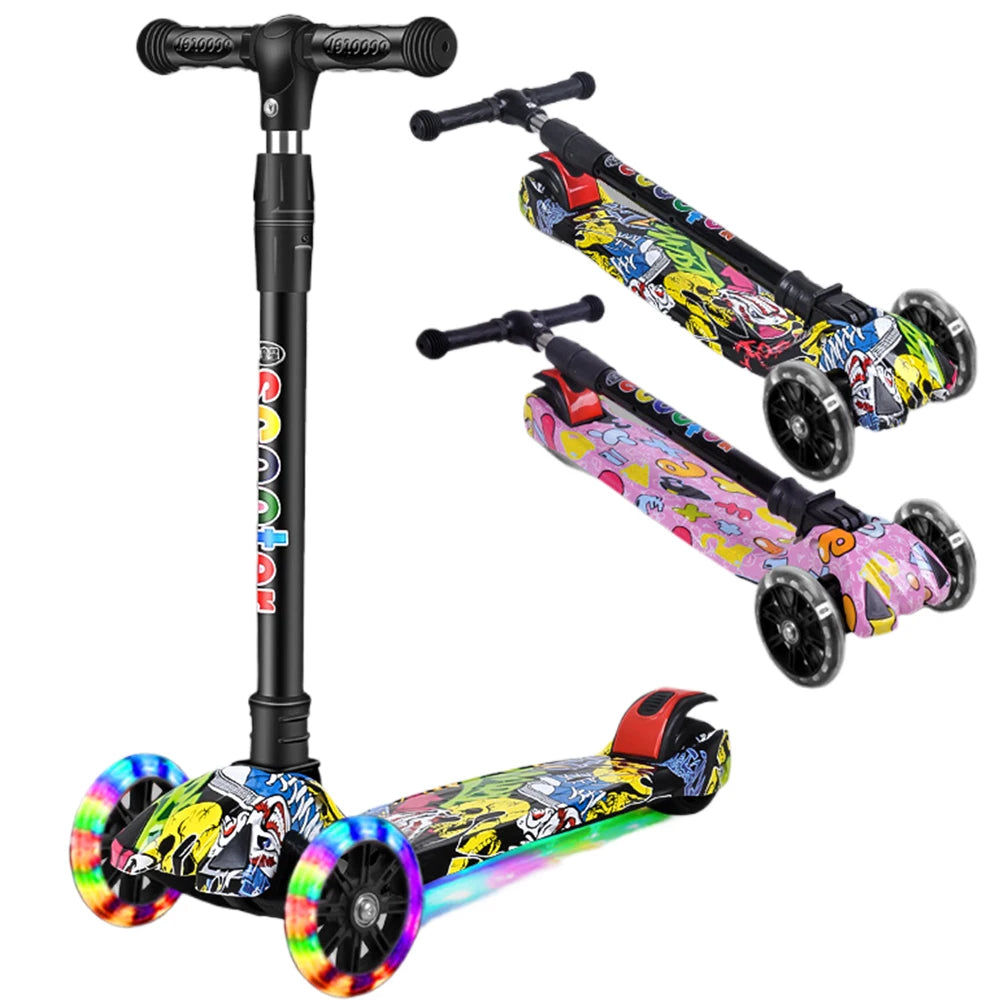 Foldable One-Pedal Three-Wheel Kick Scooter for Kids (Ages 2-10)