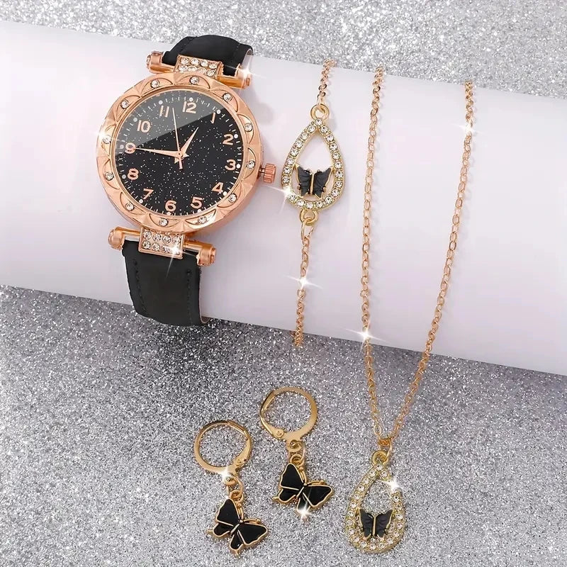 5-Piece Luxury Women's Watch Set – Rhinestone Quartz Wristwatches for Girls & Ladies
