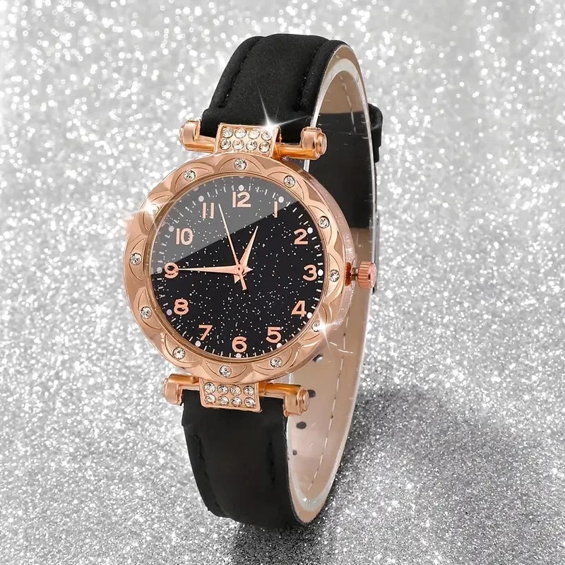 5-Piece Luxury Women's Watch Set – Rhinestone Quartz Wristwatches for Girls & Ladies