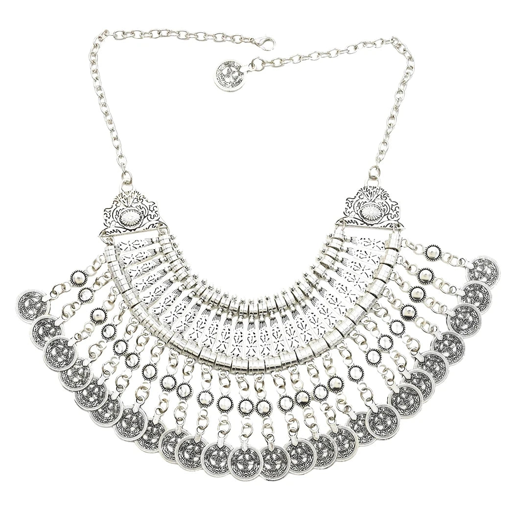 Afghan Boho Tassel Coin Necklace & Earrings Set – Ethnic Statement Jewelry