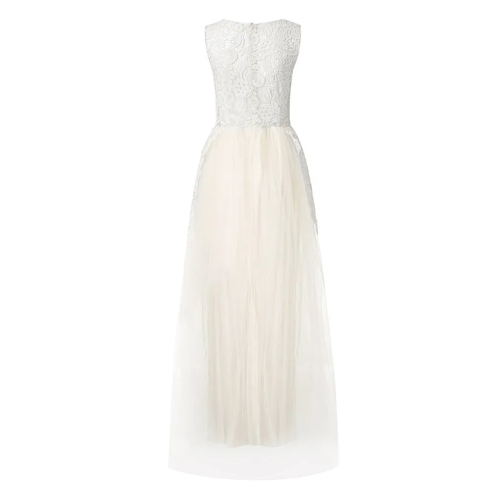 Floral Lace Chiffon Bridesmaid Dress – Sleeveless, Elegant Evening Gown with Sheer Mesh        4o