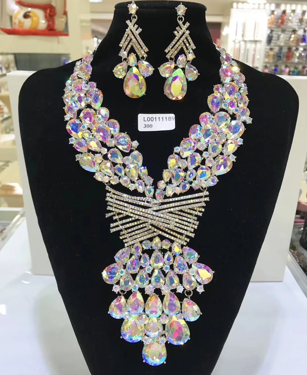 Women's Crystal Rhinestone Jewelry Set – Necklace & Earrings for Wedding