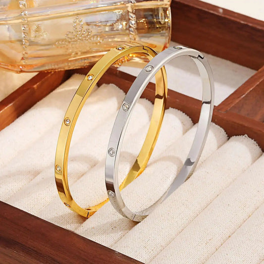 Prjewel Luxury Zircon Bangle – Waterproof Stainless Steel Bracelet