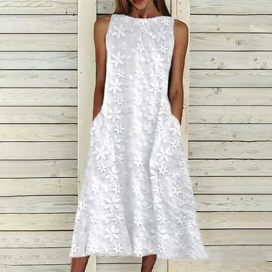 Women's White Lace Crochet Sleeveless Beach Dress – Boho Summer Style