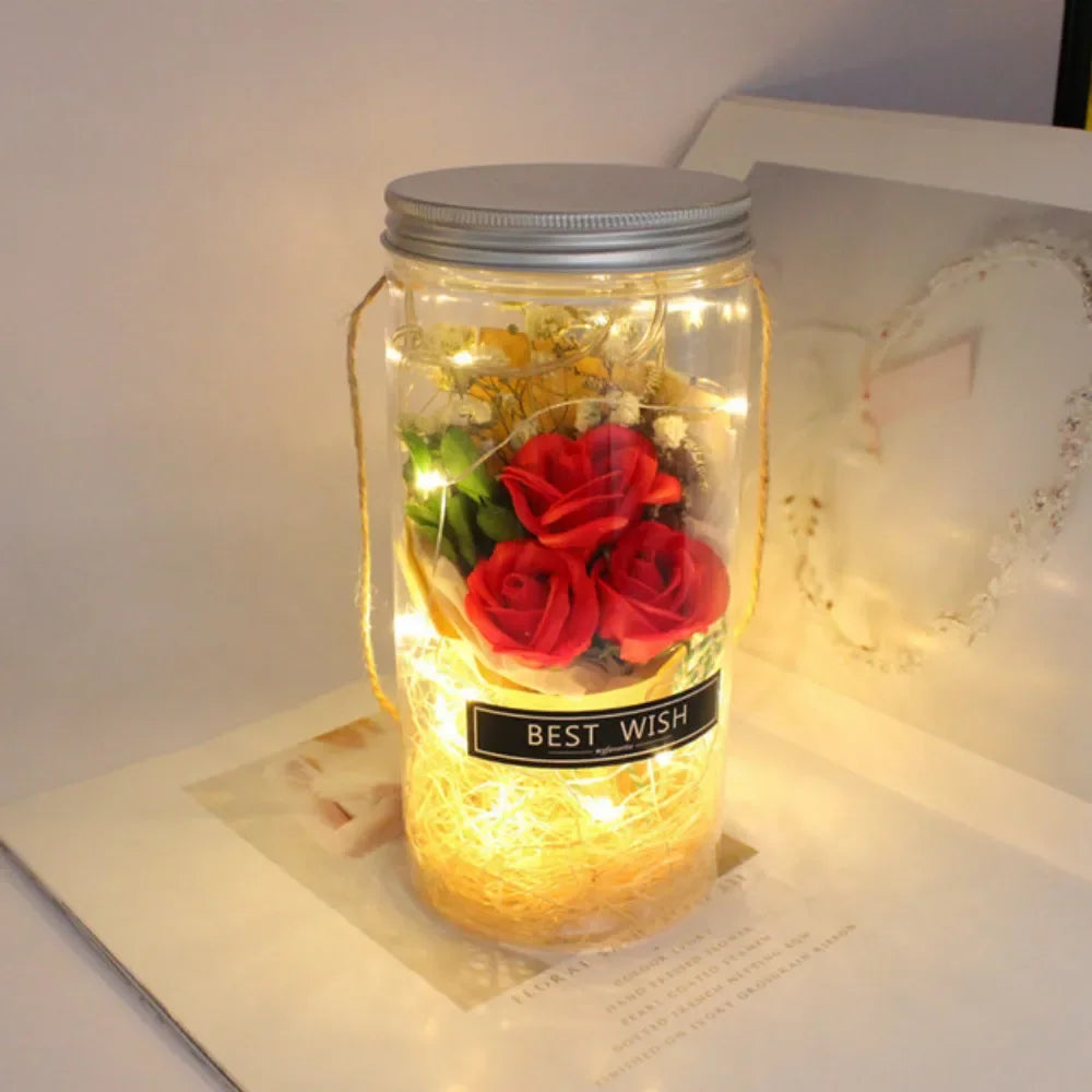 Aromatherapy Rose Soap Flower in LED Plastic Bottle – Perfect Gift for Weddings & Holidays