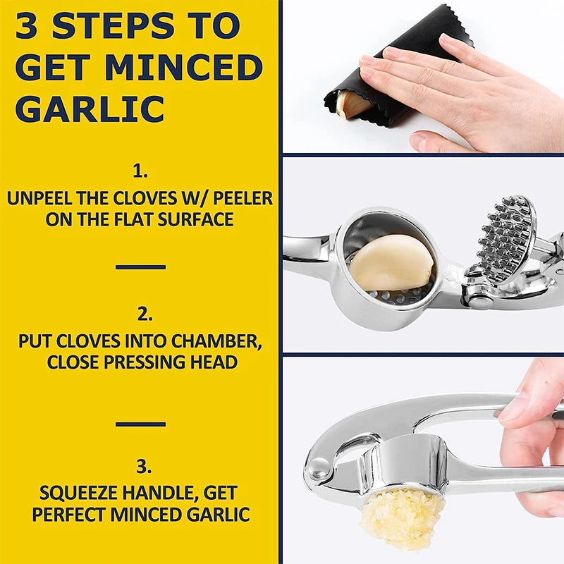 LMETJMA Stainless Steel Garlic Press – Easy-Squeeze Mincer & Crusher