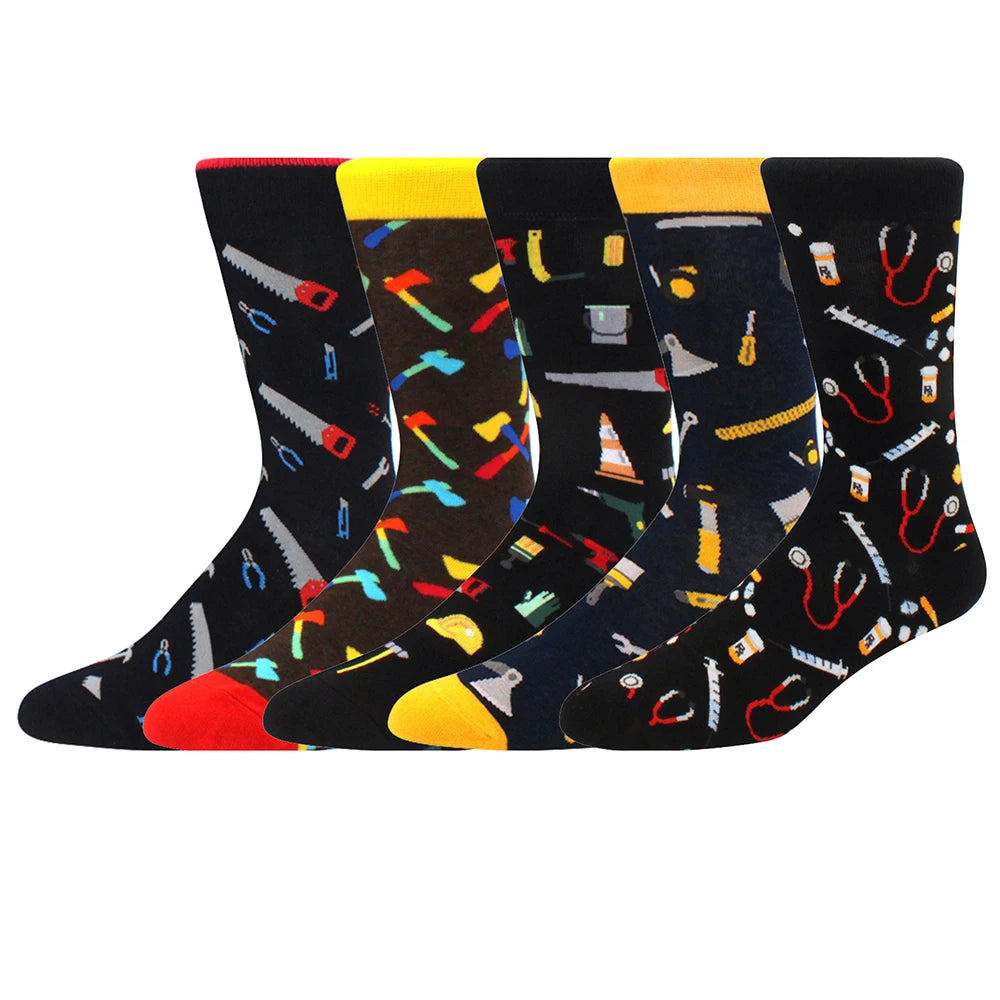 5 Pairs Combed Cotton Socks – Funny Fashion Crew Socks for Men & Women