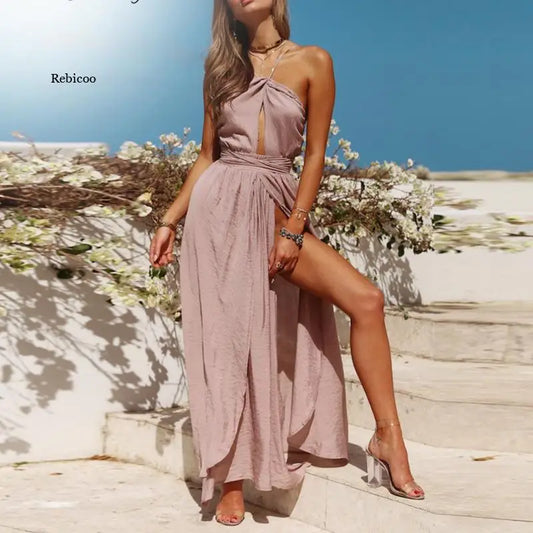 Women’s Summer Boho Maxi Dress – Backless Halter Beach & Evening Sundress