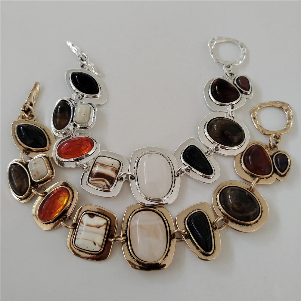 2025 Indian Vintage Resin Bracelet – Boho Ethnic Gold & Silver Plated Charm Jewelry